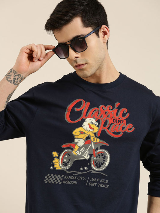 Difference of Opinion Navy Blue Graphic Oversized T-Shirt